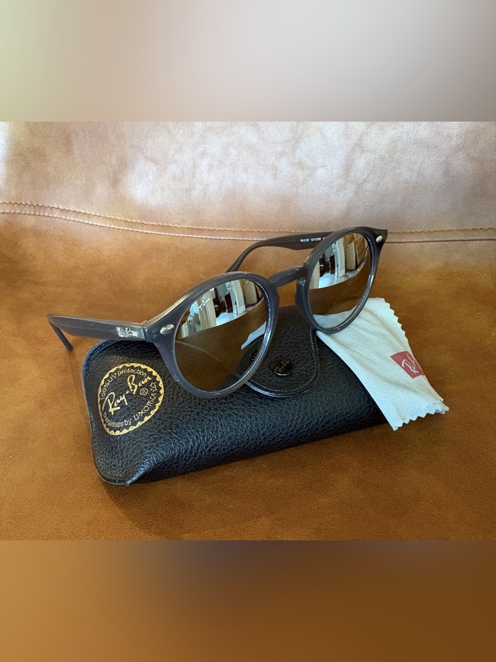 Ray-Ban RB2180 Round Sunglasses Translucent Gray Frame, Silver Mirror Lenses